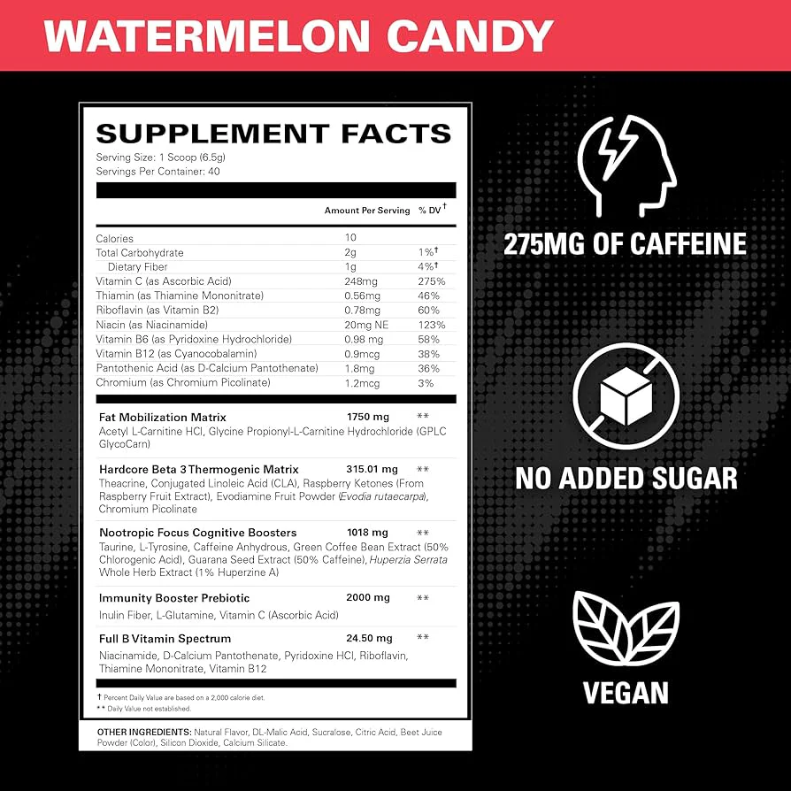 EHP Labs OxyShred Hardcore Watermelon Candy 260g (40 servings) [Best Before: 01/11/2025] - Image 2