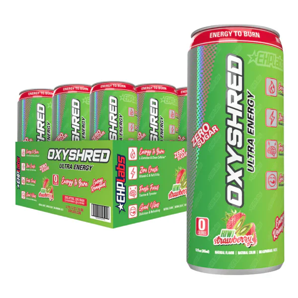 EHP Labs Oxyshred Zero Sugar Energy Drink Kiwi & Strawberry 355ml - Case of 12 [Best Before: 29/09/2025]
