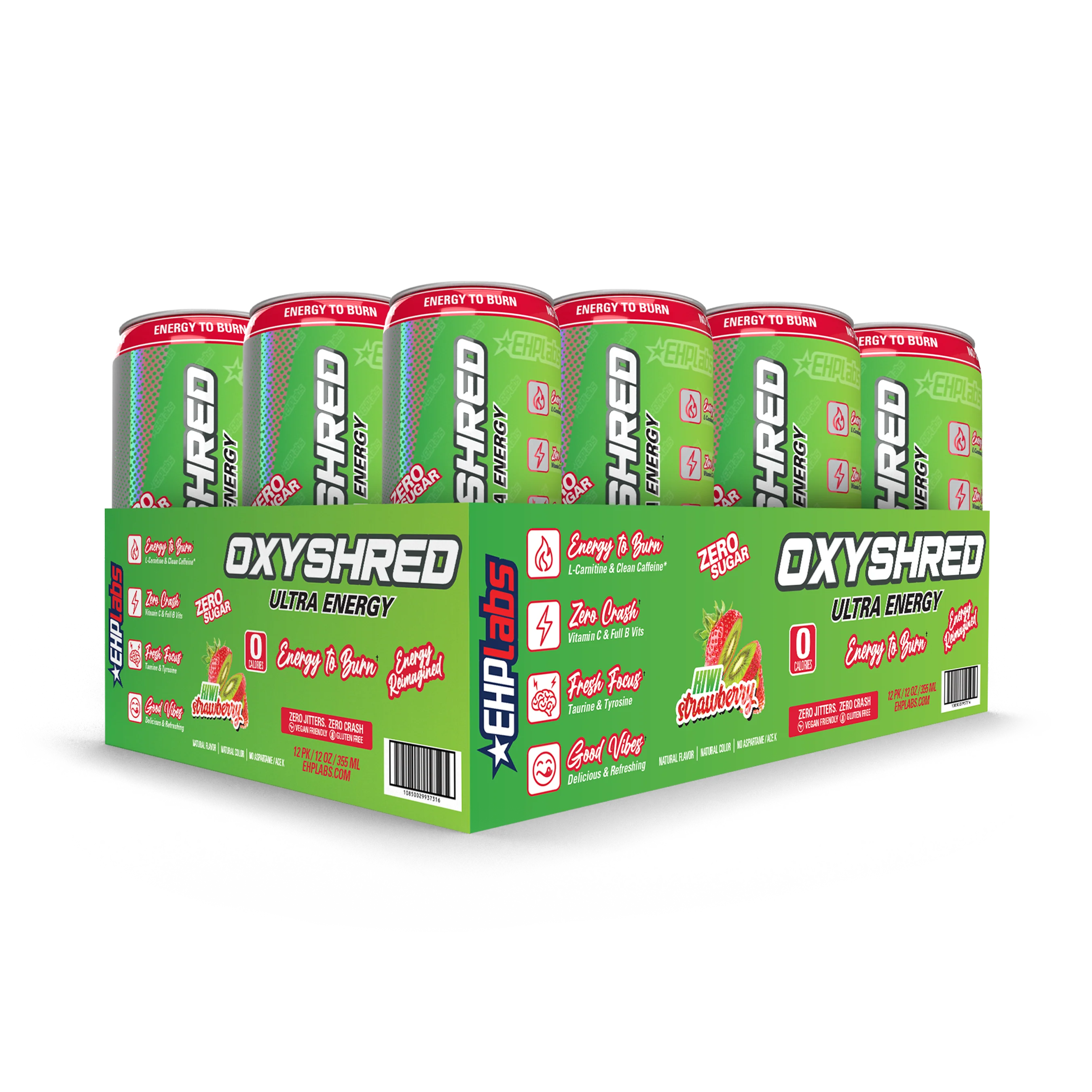 EHP Labs Oxyshred Zero Sugar Energy Drink Kiwi & Strawberry 355ml - Case of 12 [Best Before: 29/09/2025] - Image 3