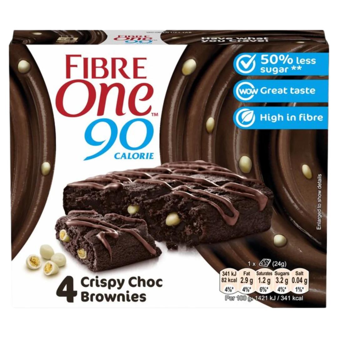 Fibre One 90 Cal Crispy Chocolate Brownie (4 x 24g bar multipack) - Case of 7 [Best Before: 09/07/2025] - Image 2