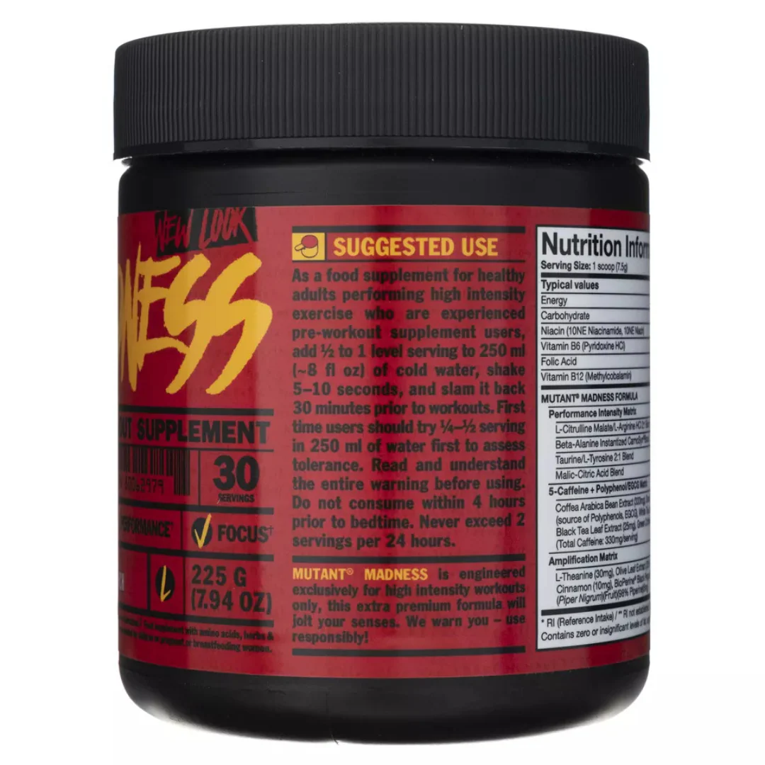 Mutant Madness Fruit Punch Flavour Pre-Workout Supplement 225g - Image 2