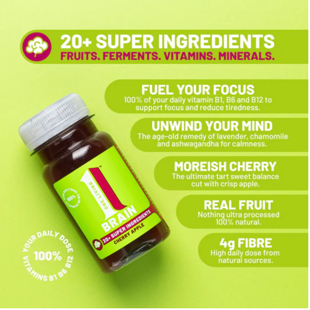 OneLiving Brain Cherry Apple Health Shots 100ml - Case of 8 [Best Before: 30/11/2025] - Image 3