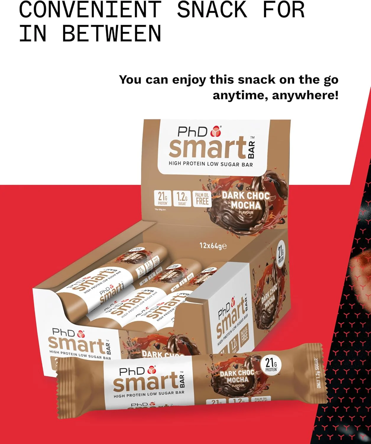 PhD Smart Dark Chocolate Mocha Protein bar 64g - Case of 12 [Best Before: 30/01/2026] - Image 2