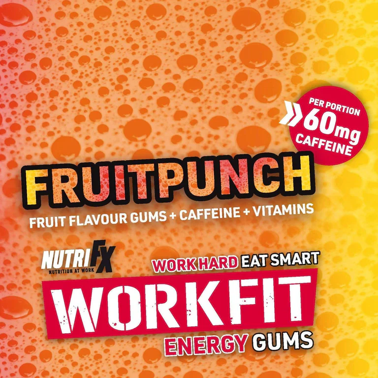 NutriFX Workfit Fruit Punch flavour Energy Gums (6 x 50g multipack) [Best Before: 23/10/2025] - Image 2