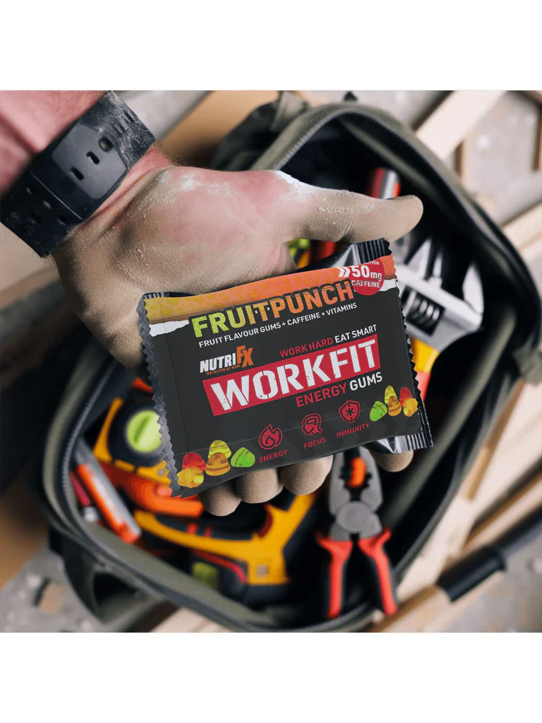 NutriFX Workfit Fruit Punch flavour Energy Gums (6 x 50g multipack) [Best Before: 23/10/2025] - Image 3